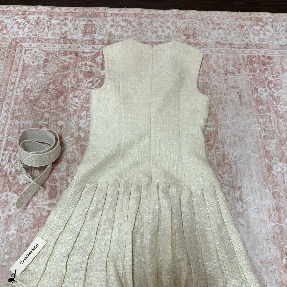 NWT Commense Tweed Pleated Cream Dress - Picture 11 of 14